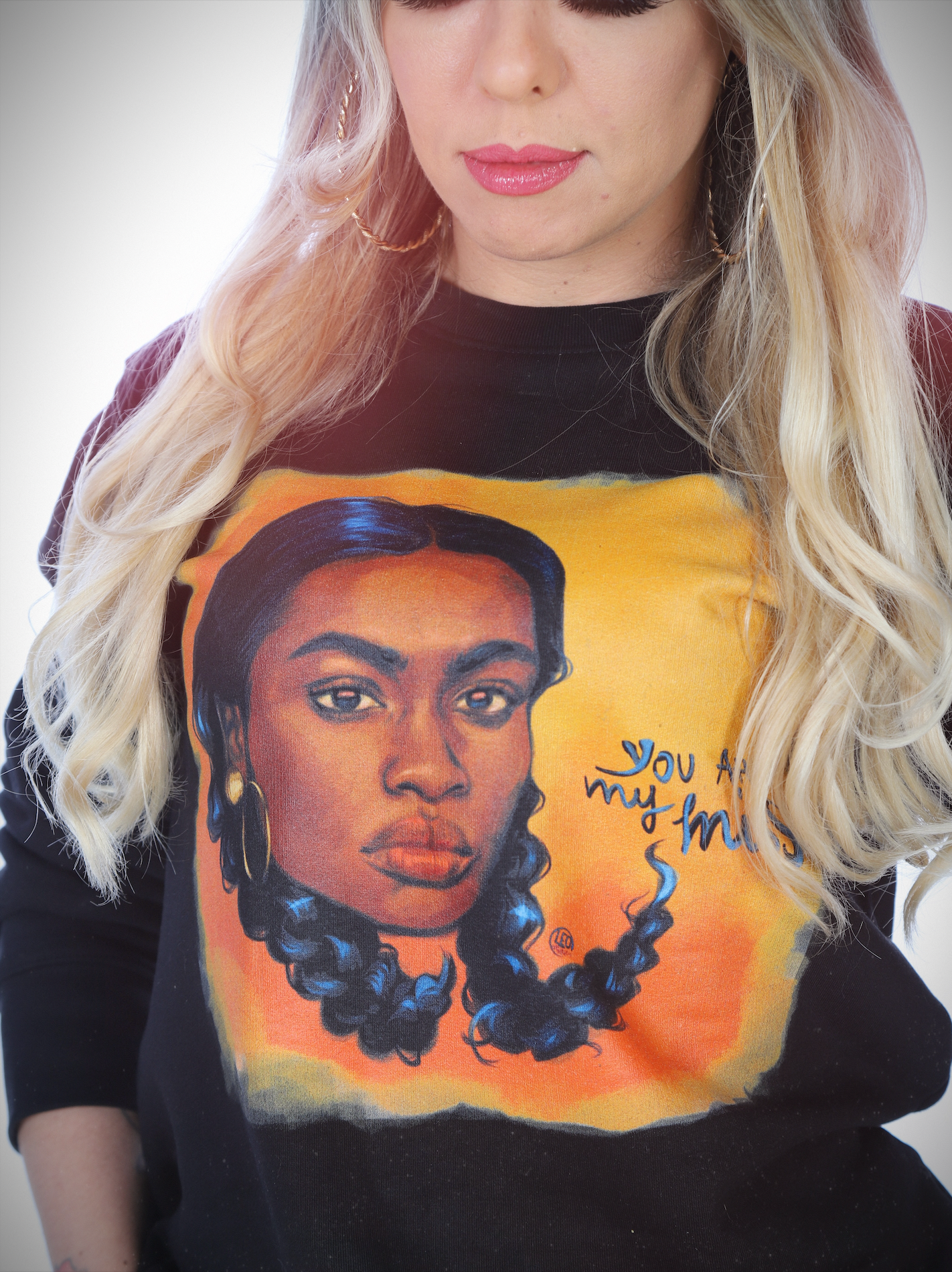 "You ah my miss" Digital Art sweatshirt organic from Leonora, print it on a fine sweatshirt in good quality! Reggae and Dancehall Art prints!